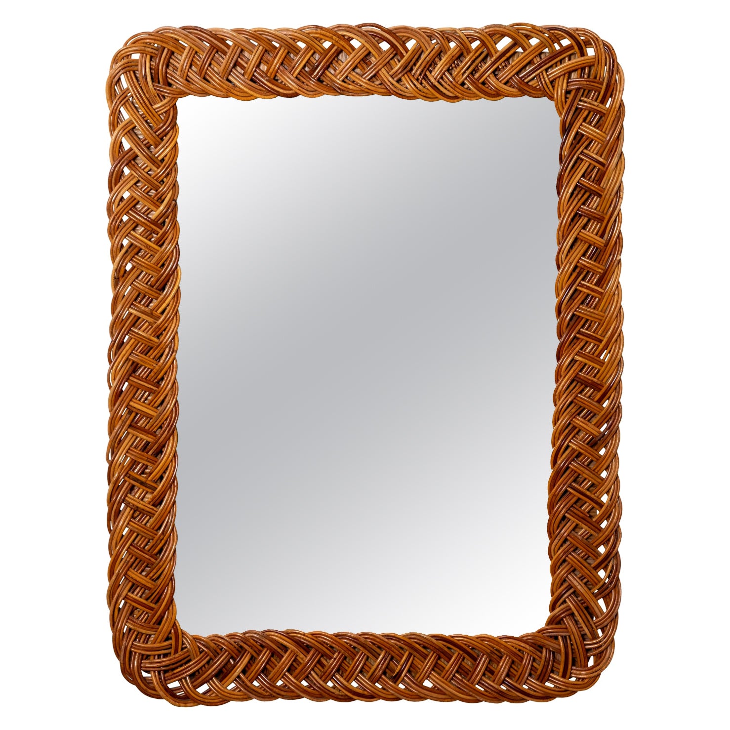 Large Vintage Oval Wicker Mirror For Sale at 1stDibs