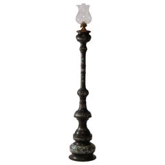Rare Antique Chinese Bronze & Cloisonne Oil Floor Lamp, Dragon Motif, c1890