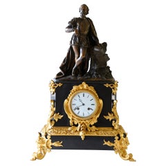 19th Century Marble Base Clock with Bronze Statue of Luís de Camões