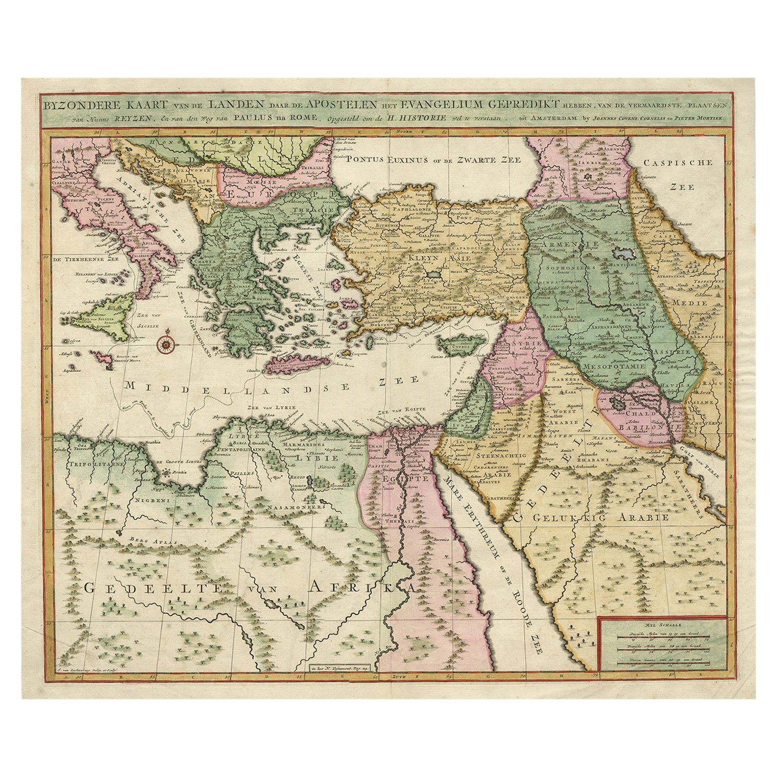 Hochdekorative Karte des östlichen Mittelmeers und des Nahen Ostens, ca.1700 im Angebot