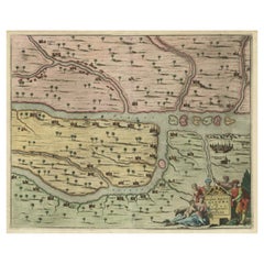 Rare carte ancienne colorée à la main de la région de la Bassora en Syrie, 1680