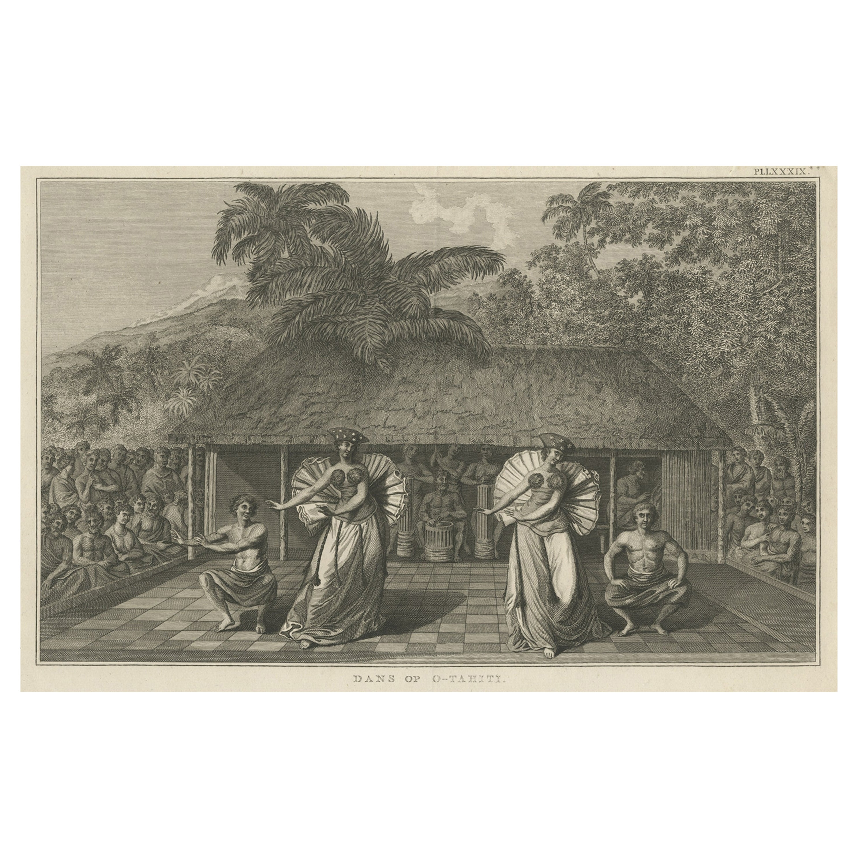 Antike Kupferplattengravur, die tanzenden Native von Tahiti darstellt, 1803 im Angebot