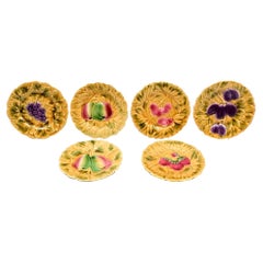 Six Majolica Plates with Fruit Decor, Sarreguemines, France, Early 20th Century