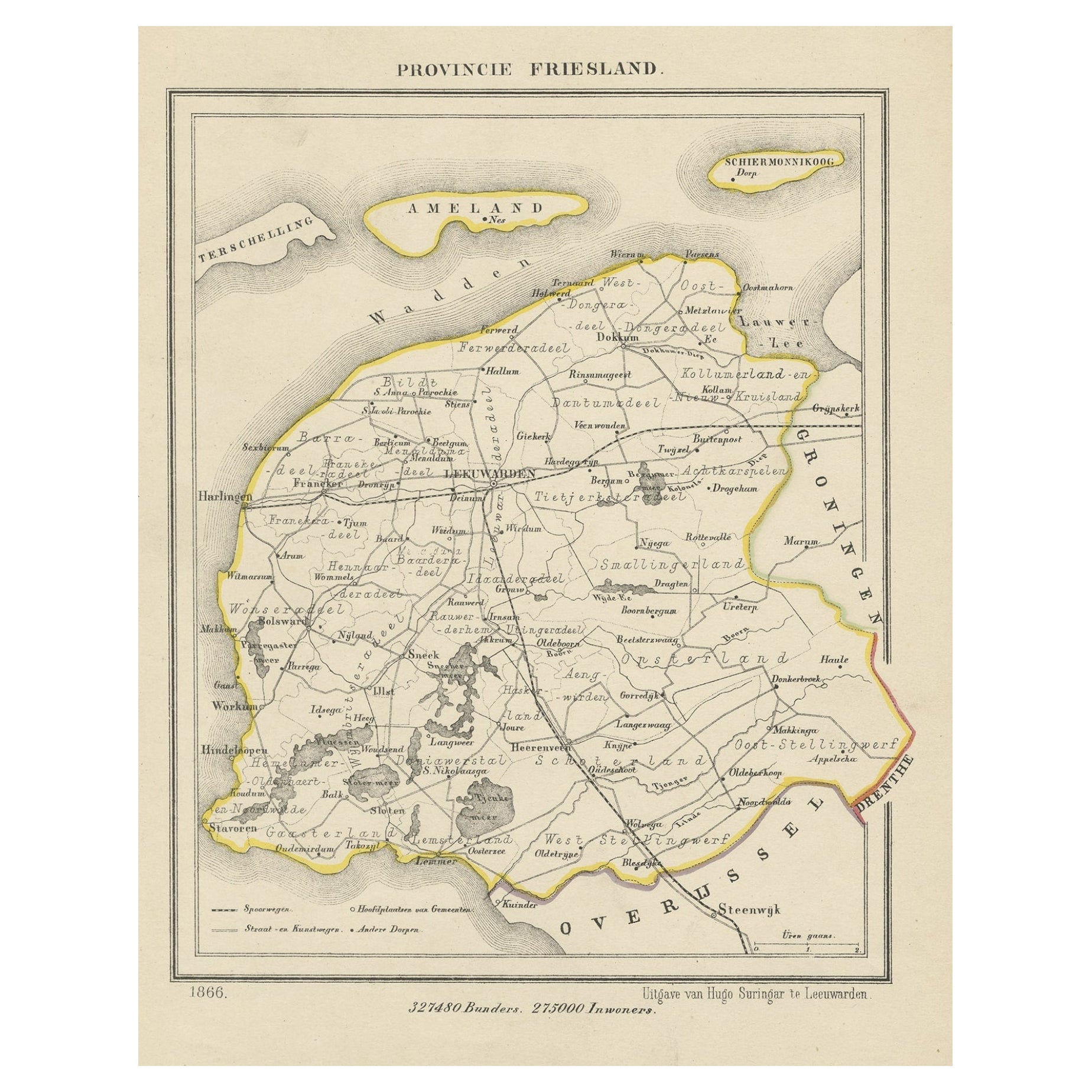 Antique Print of the Province of Friesland, The Netherlands, 1868 For Sale
