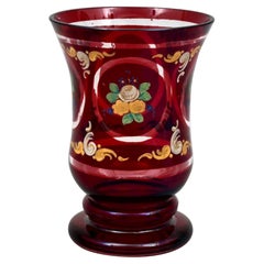 Antique Glass Beaker, Ruby Red Colored with Enamel Paint, Bohemia, Mid 19th Century
