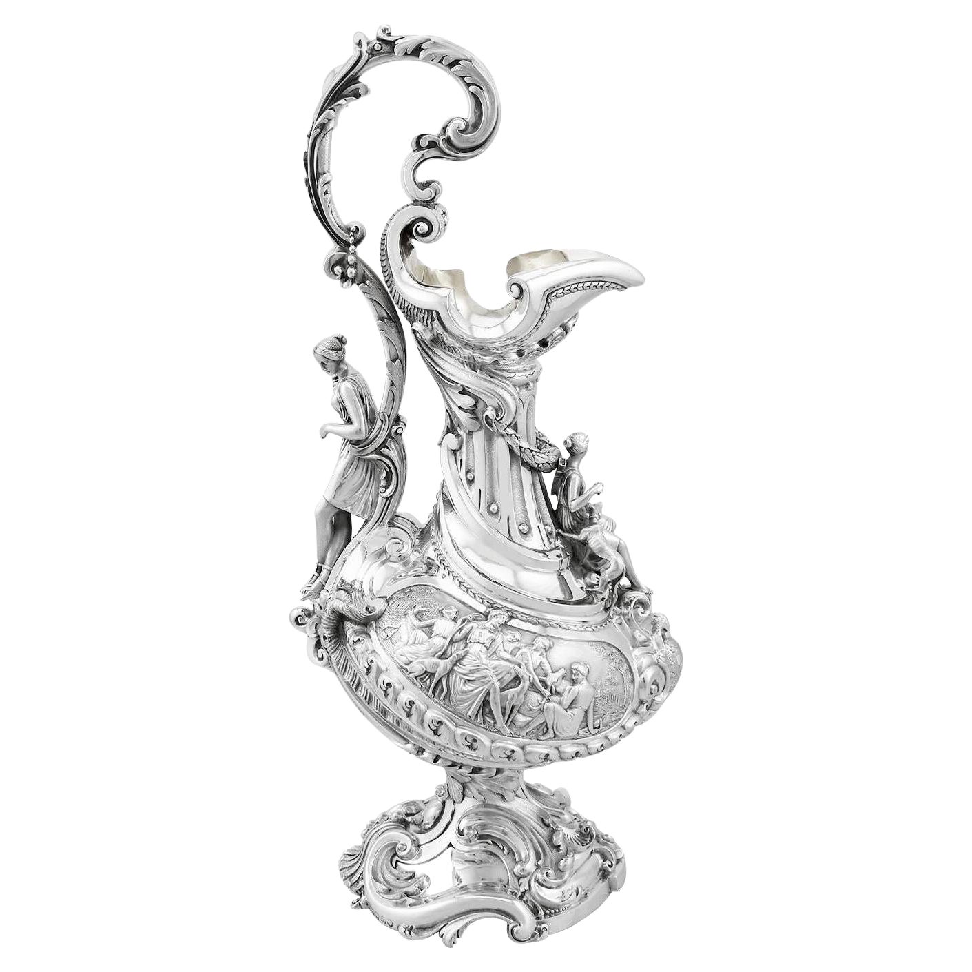 Antique aiguière à vin anglaise victorienne en argent sterling 1843 en vente