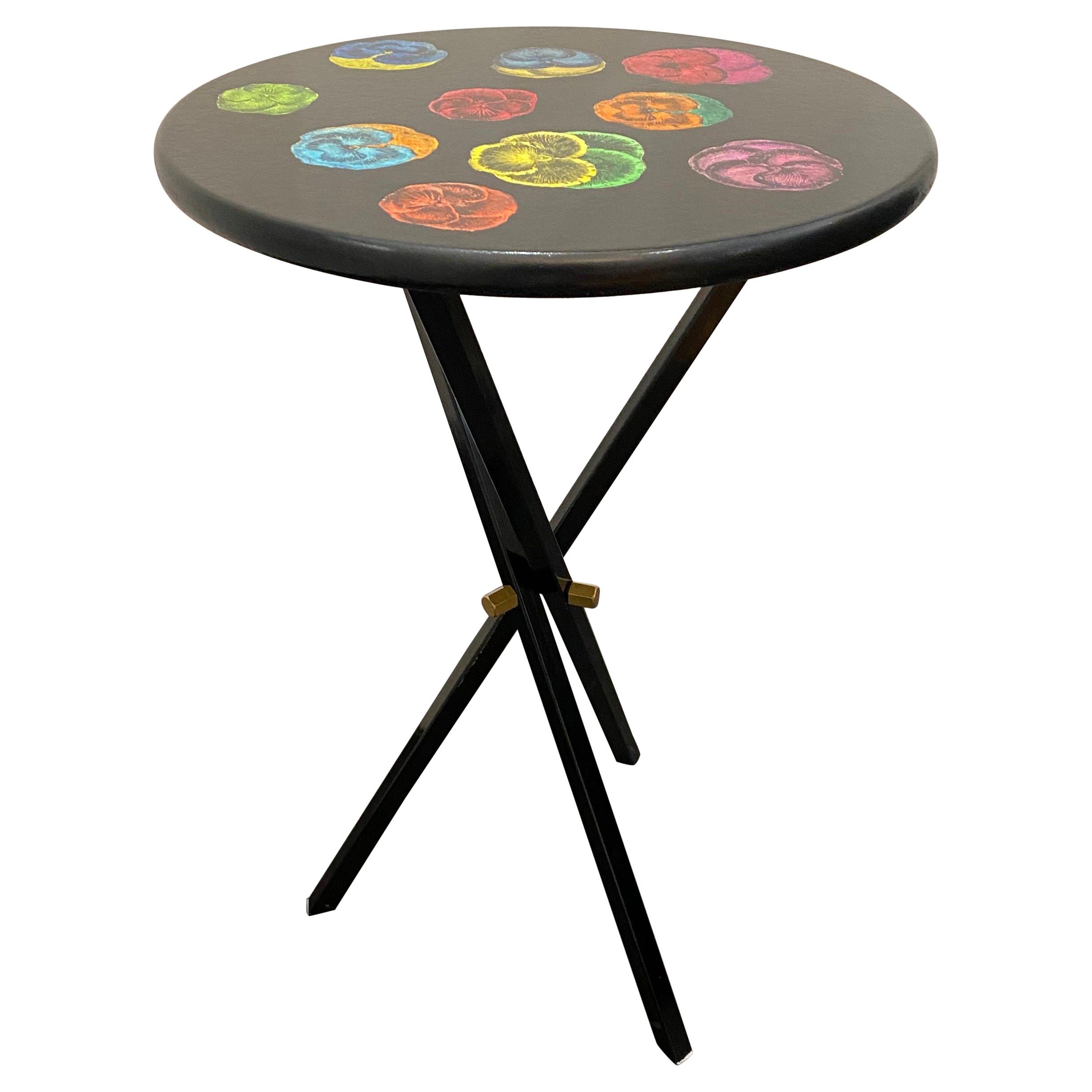 Piero Fornasetti tripod table with flower motif  For Sale