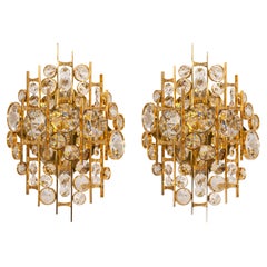 Pair of Gilded Brass and Crystal Sconce, Sciolari Design, Palwa, Germany, 1960s