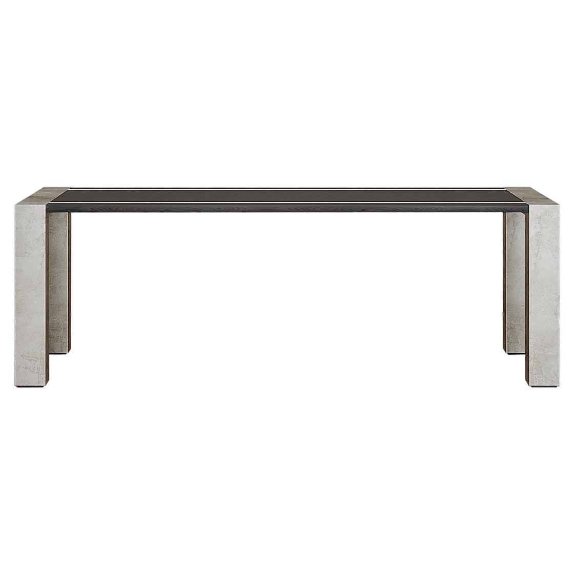 Lunares Rectangular Dining Table of Oak and Pewter, Made in Italy For Sale