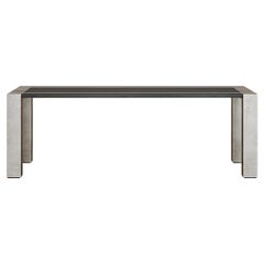 Lunares Rectangular Dining Table of Oak and Pewter, Made in Italy