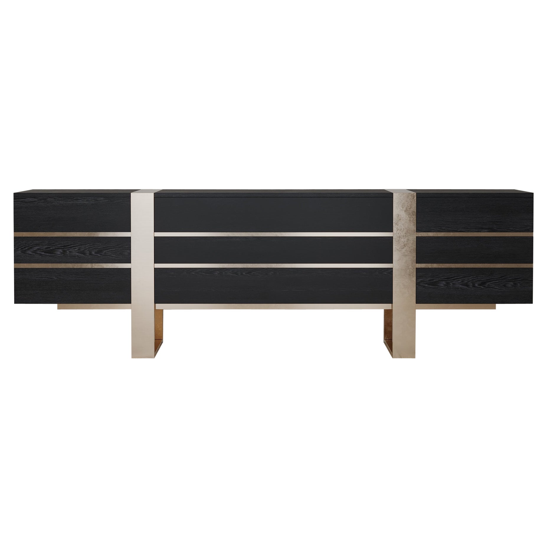 Credenza Eclipse de roble cepillado y latón, Made in Italy