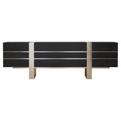 Eclipse Credenza of Brushed Oak and Brass, Made in Italy