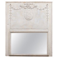 French Louis XVI Period 1790s Painted Trumeau Mirror with Ribbon-Tied Monogram