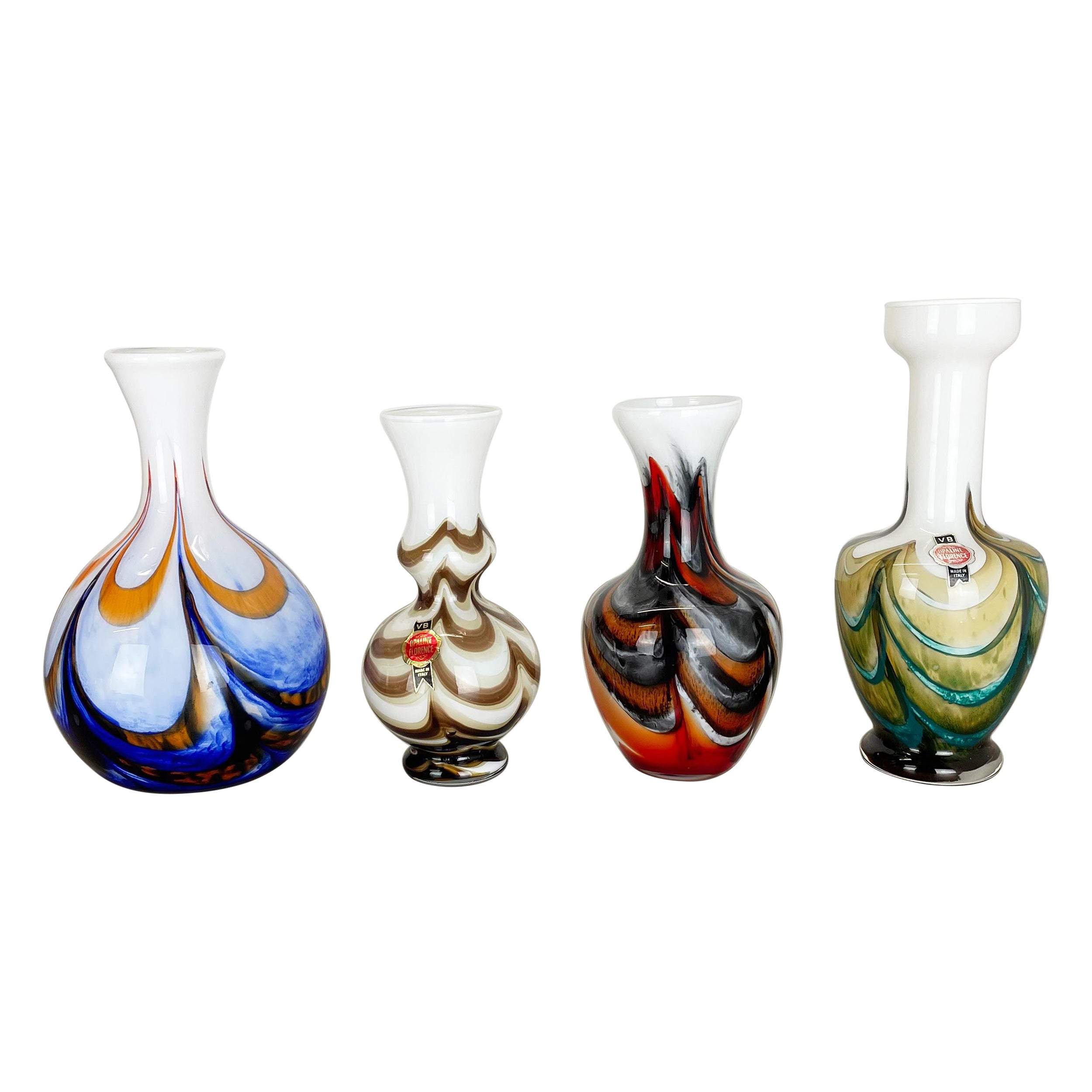 Set of 4 Vintage Multicolor Pop Art Opaline Florence Vase Design, Italy, 1970s For Sale