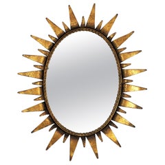 Sunburst Oval Mirror in Gilt Iron