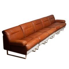 '70s Tan / Cognac Leather Sectional Sofa / Club Chairs by Luici Colani for COR