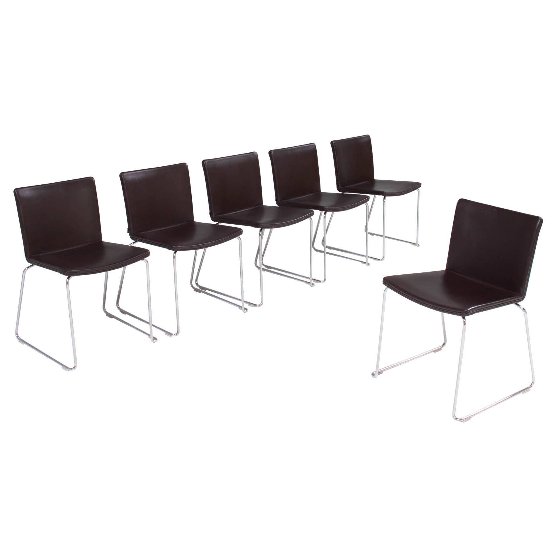 Poliform by Mario Mazzer Nex Brown Leather Dining Chair, Set of 6
