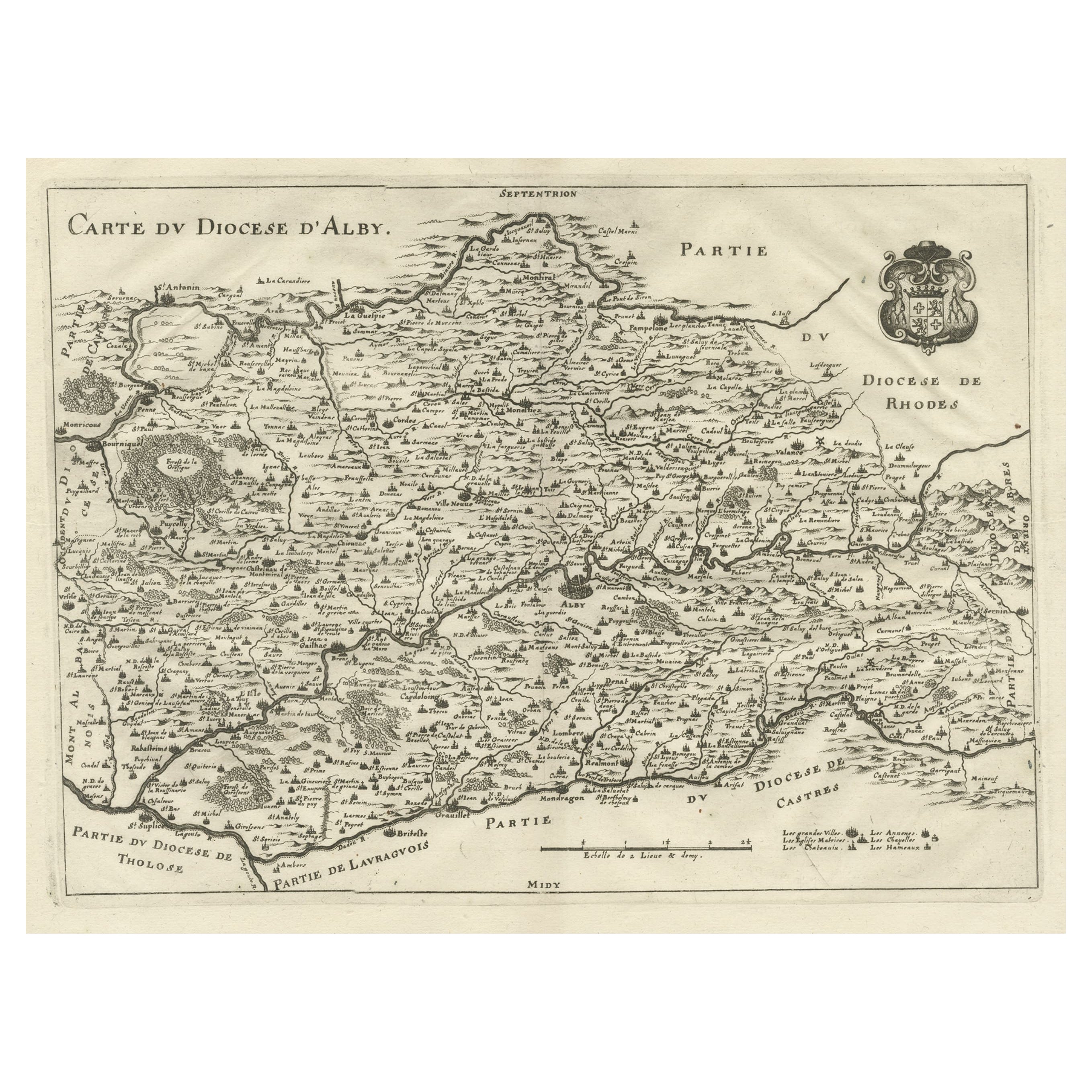 Original Old Copper Engraved Map of the Region of Albi, Southern France, 1663 For Sale