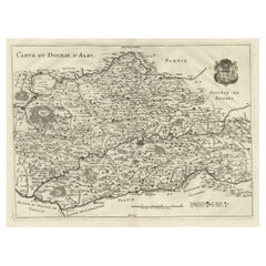Original Old Copper Engraved Map of the Region of Albi, Southern France, 1663