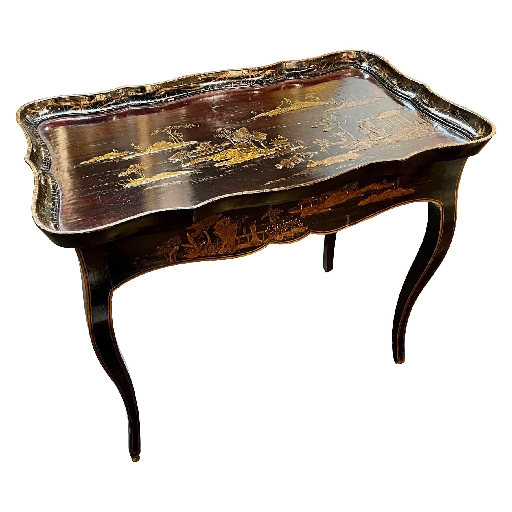 19th Century English Chinoiserie Lacquered Side Table
