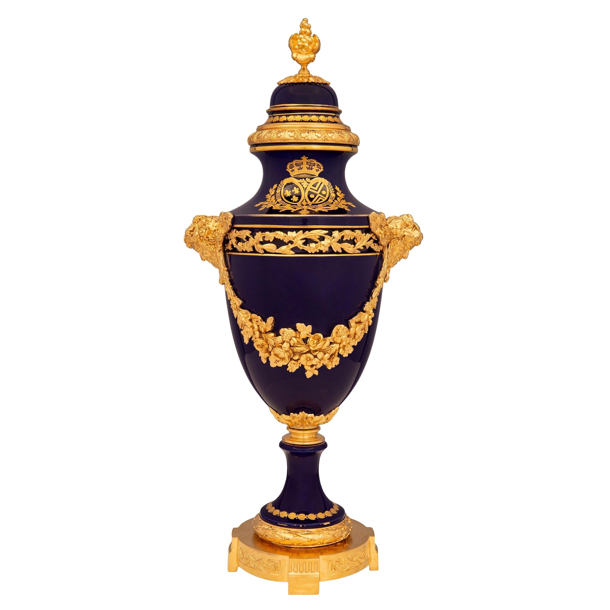French 19th Century Louis XVI St. Sèvres Porcelain and Ormolu Lidded Urn