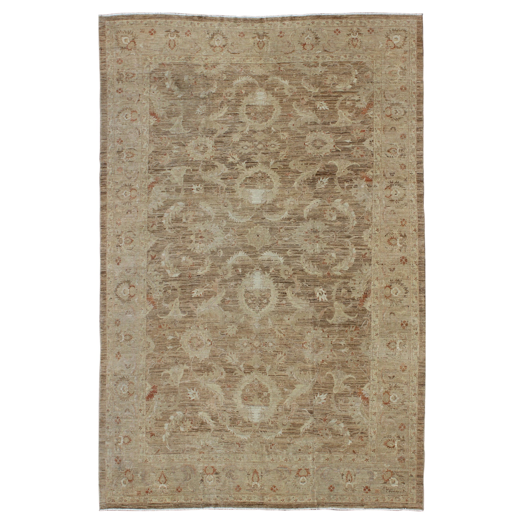 Very Large Sultanabad Pattern in Earth Tones with Light Brown Lt. Green & Taupe For Sale