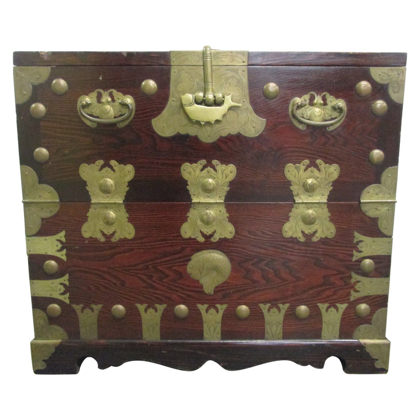 Korean Elm Tansu Chest with Brass Hardware For Sale
