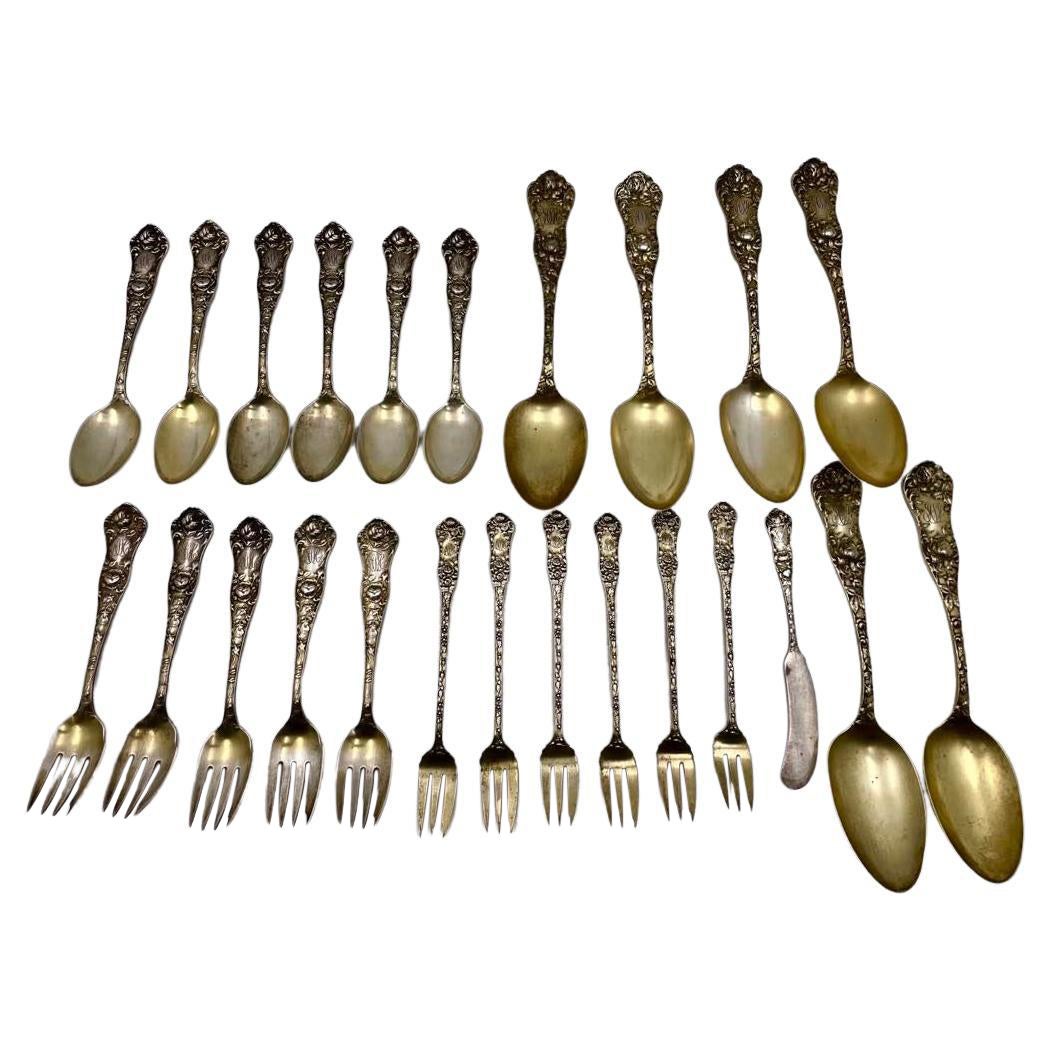 Shiebler Sterling Silver 24-Piece Flatware Set in American Beauty Pattern with O For Sale