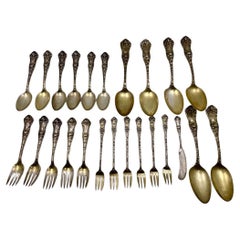 Antique Shiebler Sterling Silver 24-Piece Flatware Set in American Beauty Pattern with O