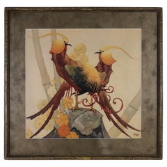 Antique Stark Davis "Golden Pheasants" 1927 Signed Print and Frame
