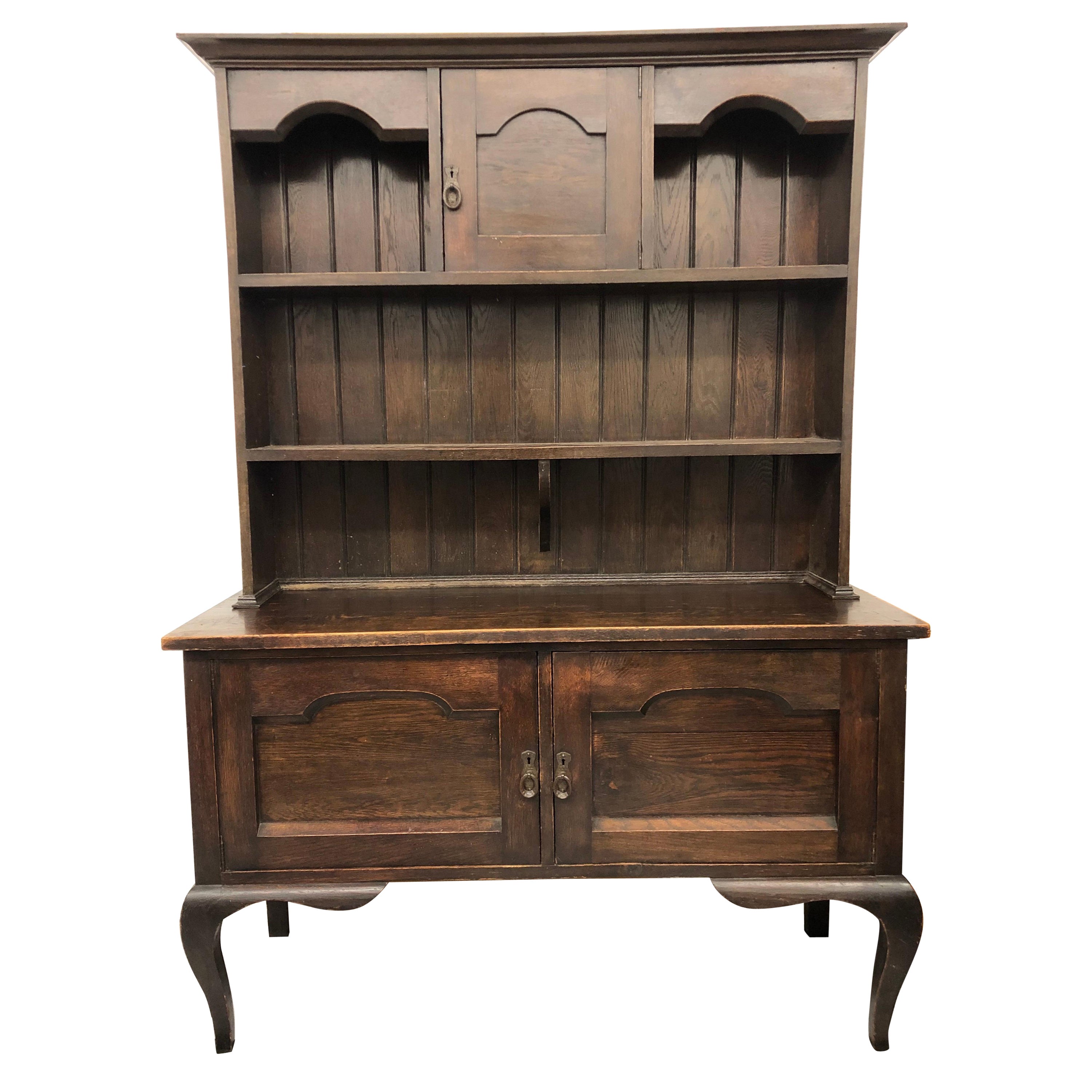English Georgian Hutch or Welsh Two Piece Cabinet With Display Hutch