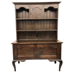 Antique English Georgian Hutch or Welsh Two Piece Cabinet With Display Hutch