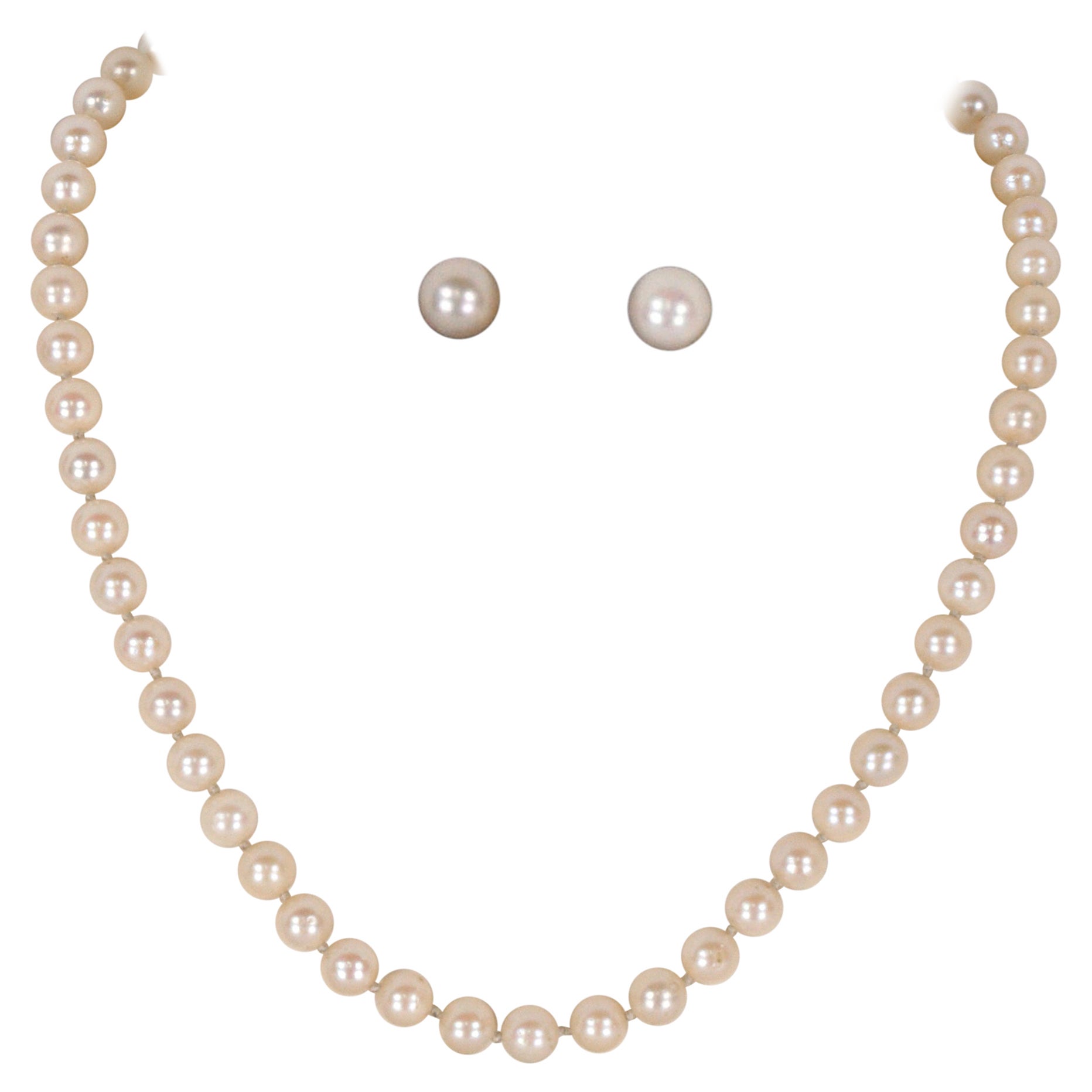 Pearl Necklace and Earrings Set with Pearls For Sale