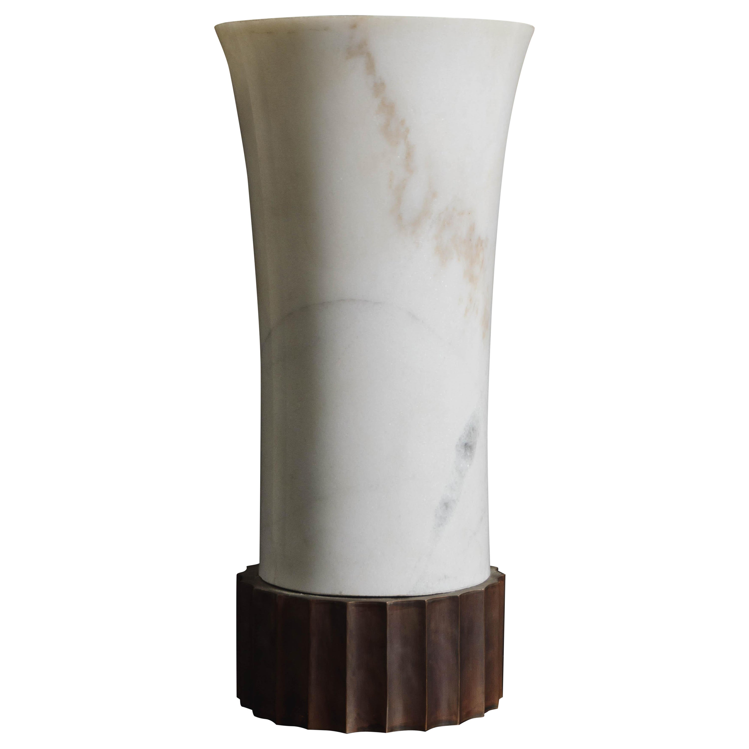 Contemporary Trumpet Alabaster Lamp w/ Fluted Base by Robert Kuo For Sale