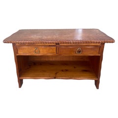 Vintage W.R Dallas Leather Top Pine Console Table