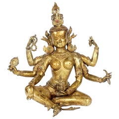 Large Chinese Nepalese Gilt Bronze Figure Vasudhara