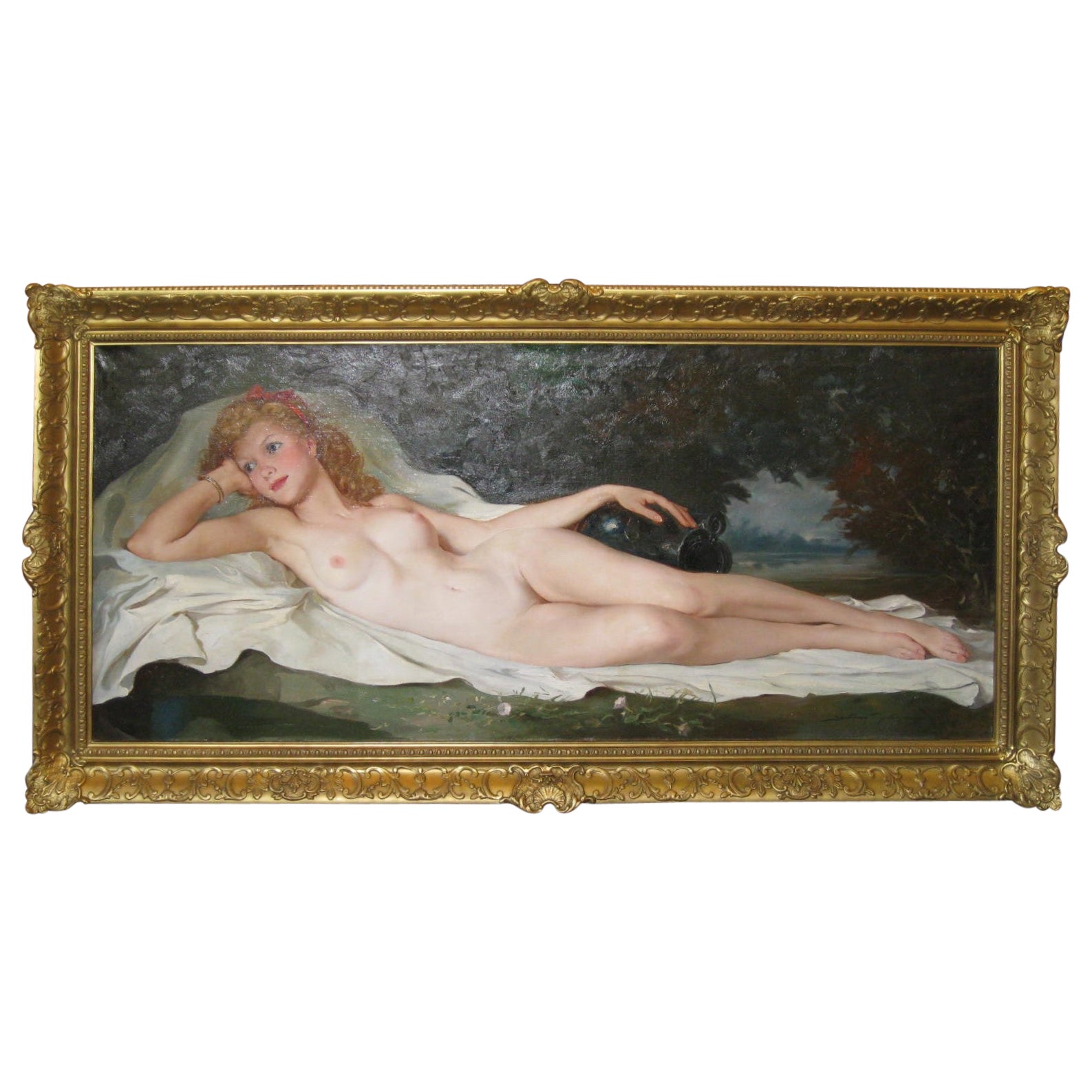 Très grande huile sur toile originale peinte à la main d'un nu par Maria Szantho