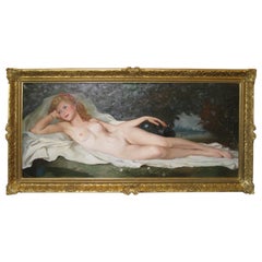 Antique Very Large Original Handpainted Oil on Canvas of a Nude by Maria Szantho