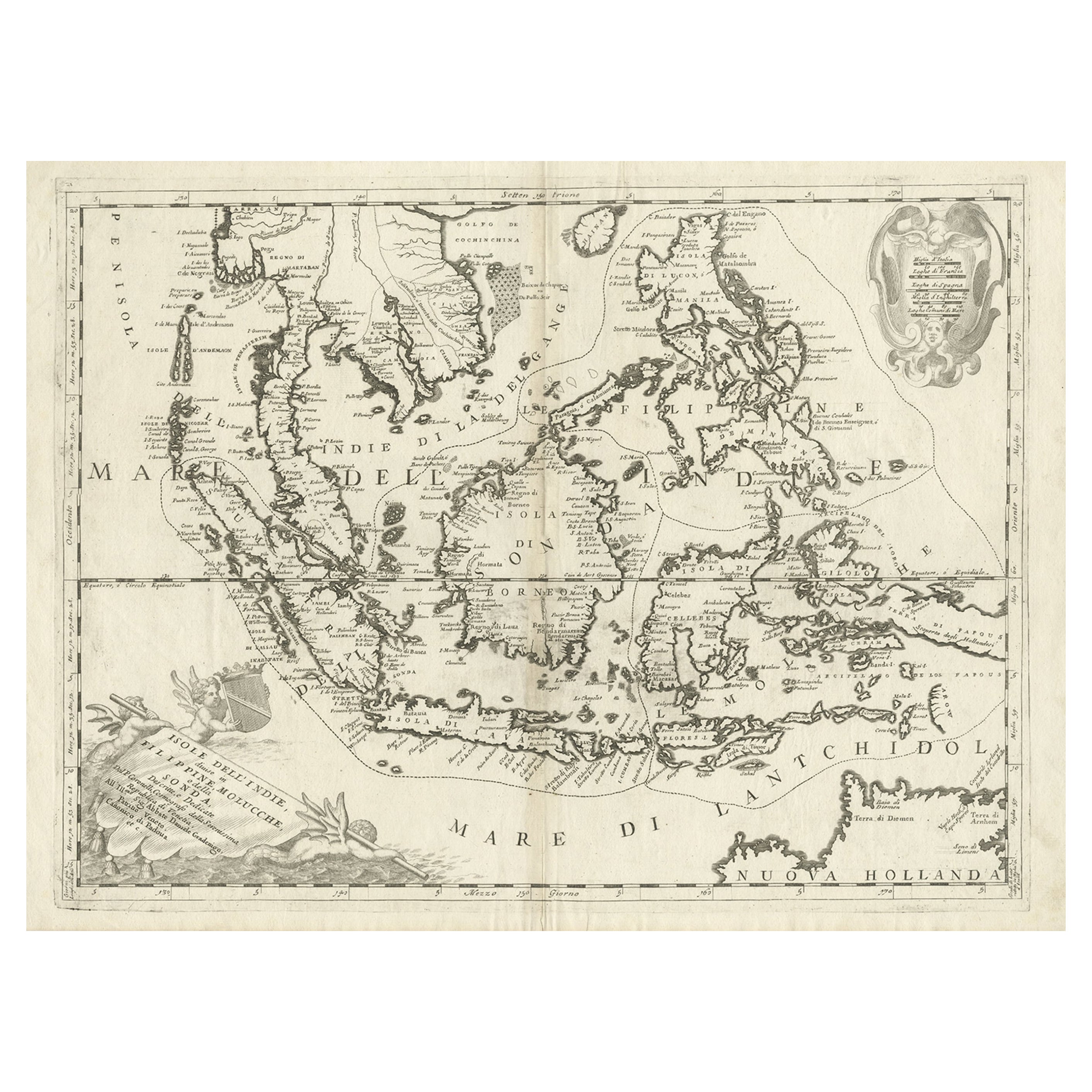 Original Antique Map of the Philippines, Malaysia, Indonesia, Singapore, c.1690