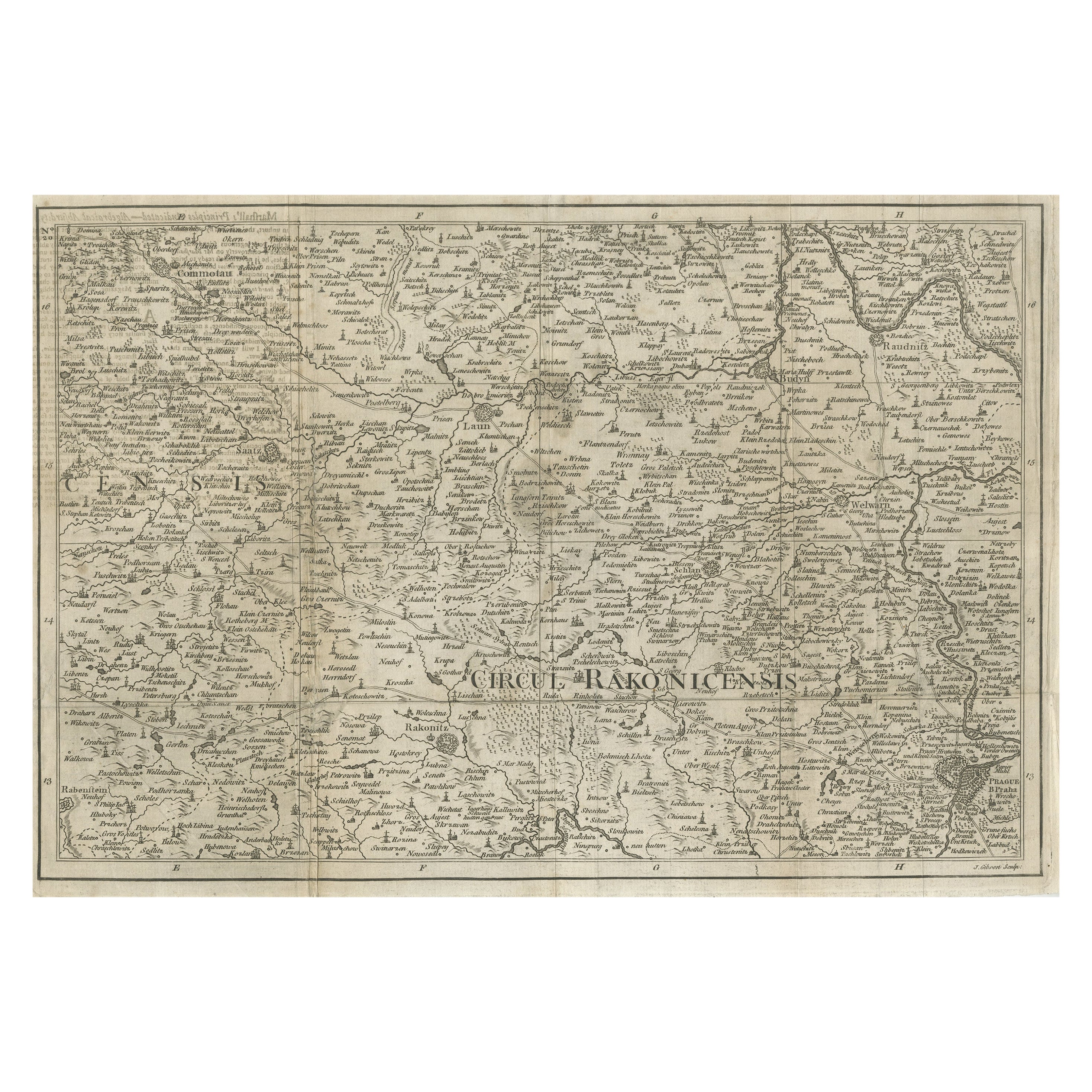 Rare carte ancienne détaillée de Prague et de ses vignobles nord-ouest, vers 1760 en vente