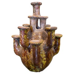 1990s Spanish Artistic Brown Glazed Terracotta Ceramic Table Chandelier