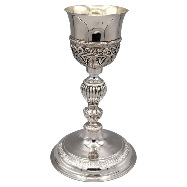 Early XIX ° Century Italian 800 Silver Liturgical Chalice For Sale