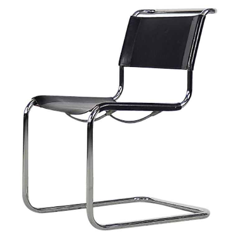 Vintage German Bauhaus Icon Black Leather & Chrome S33 Chair by Mart Stam, 1960s