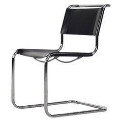 Retro German Bauhaus Icon Black Leather & Chrome S33 Chair by Mart Stam, 1960s