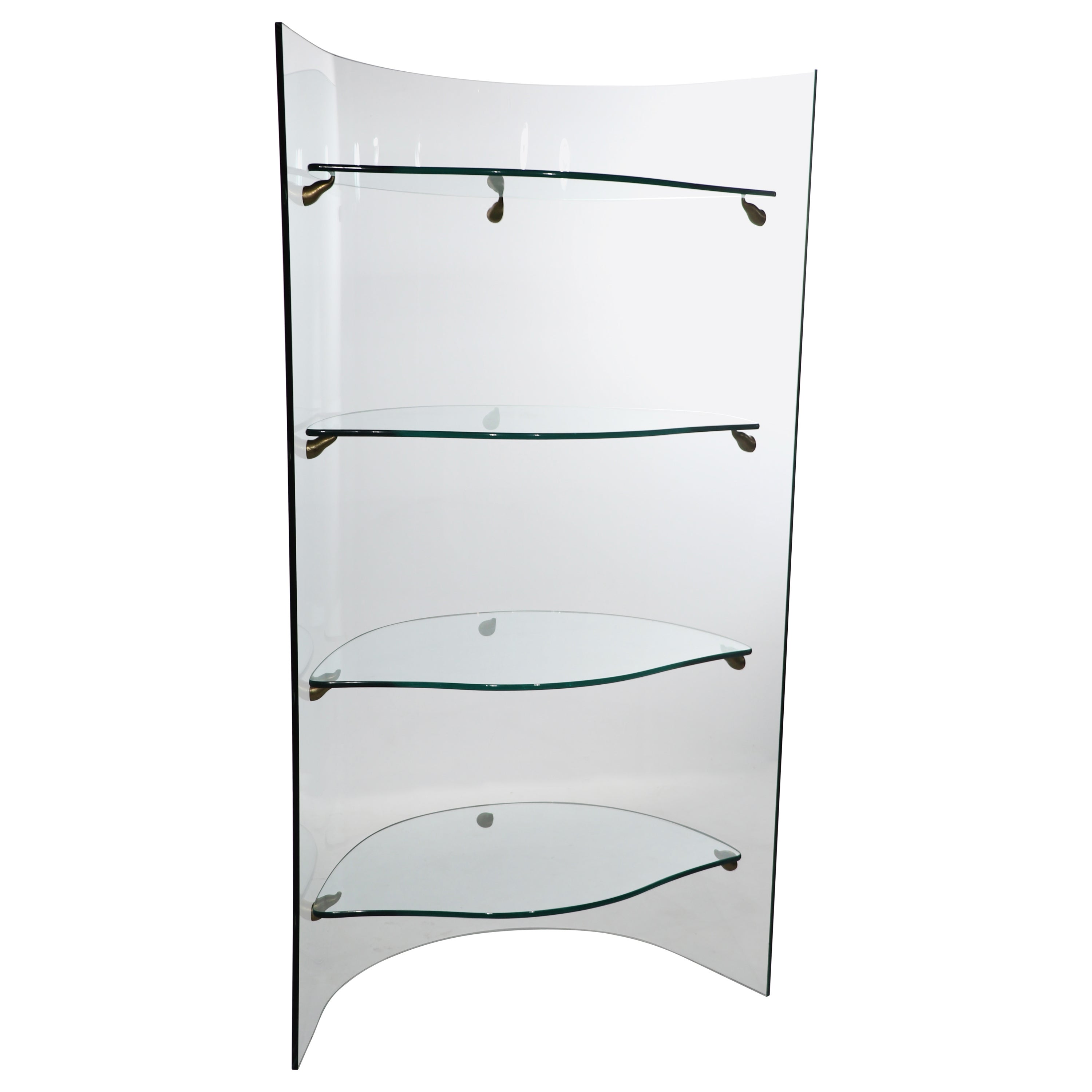 Postmodern Curved Glass Etagere Shelf For Sale