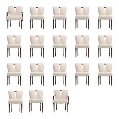 Set of 18 Paul Frankl Corset Back Dining Chairs in Ivory White Bouclé, c. 1950s