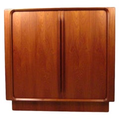 1970s Danish Modern Solid Teak Tamboured Door Storage Cabinet