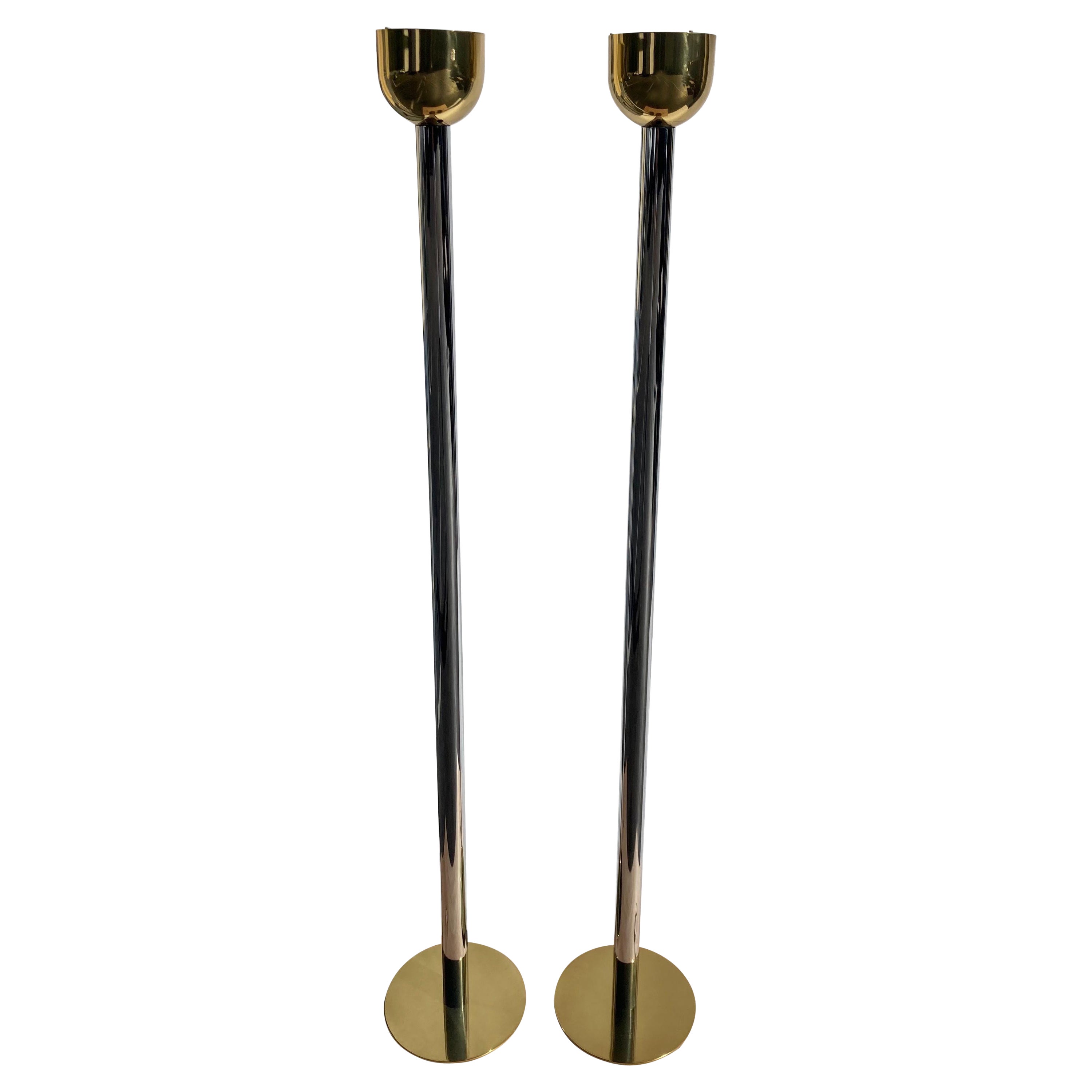 Stunning Italian Floor Lamps, Torchiere, Brass and Chrome, Italy, 1970s