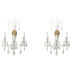 Mid-20th Century Lafount Style Crystal Sconces, a Pair