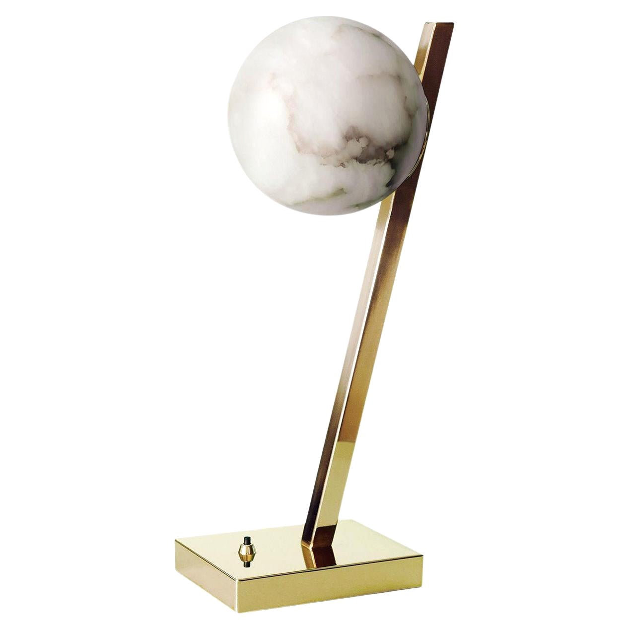 Offset Brass and Alabaster Table Lamp For Sale